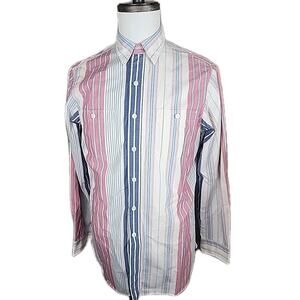 Ralph Lauren Men’s Two Pocket Striped Shirt In White/Pink/Blue In Size M